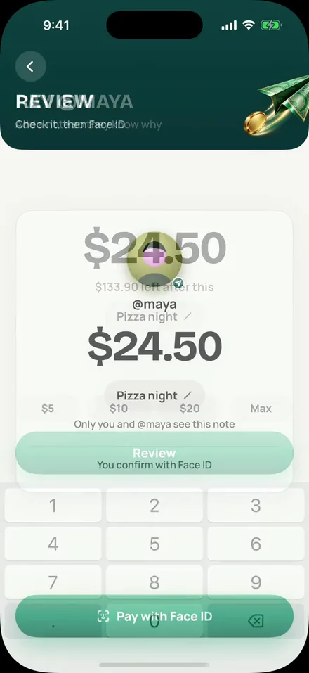 Paying @maya $24.50 for pizza night: the review, then Paid.
